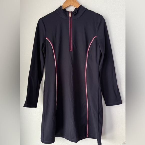 Boston Proper Dresses & Skirts - Boston Proper Medium Stripe Sport Zip Dress Preppy Sporty Athleisure Navy Blue